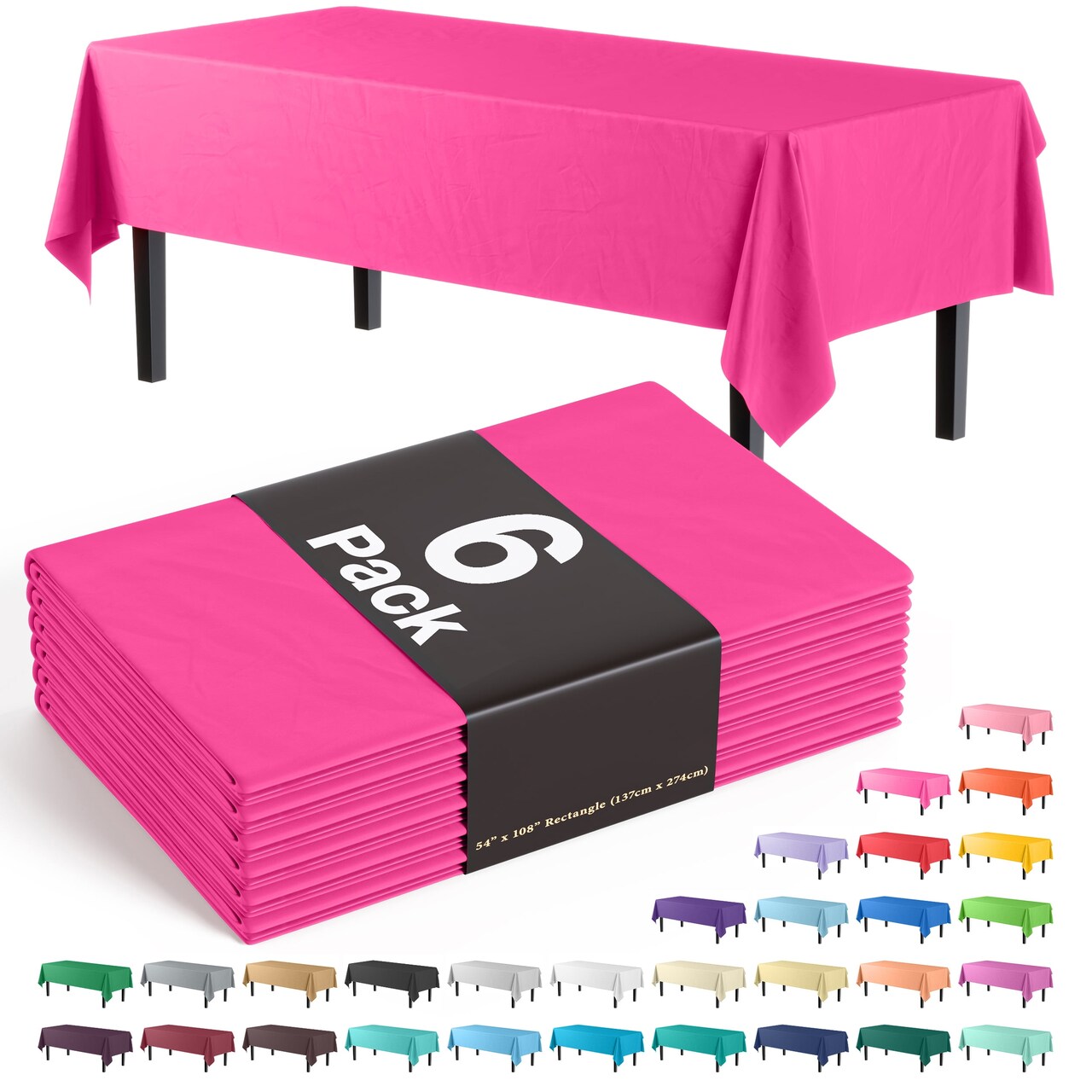 Exquisite 6-Pack Premium Plastic Tablecloth 54in. x 108in. Rectangle Plastic Table Cover
